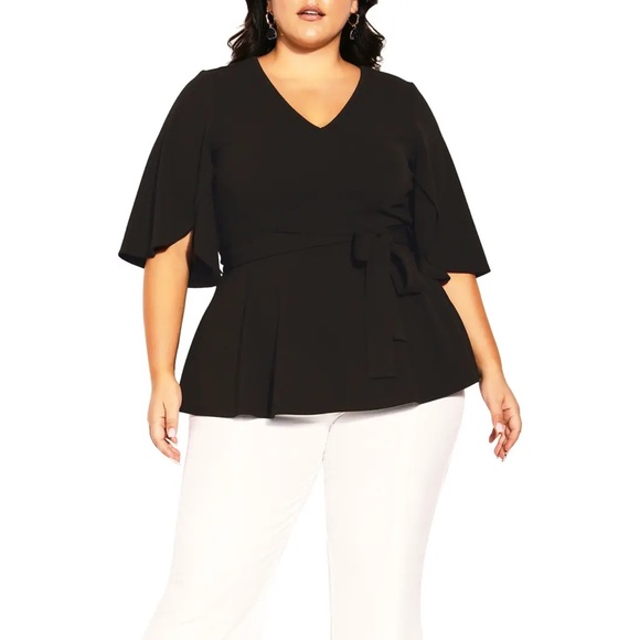 City Chic Plus Black Evelyn Waist Tie Elbow Sleeve, XX-S - Picture 1 of 10